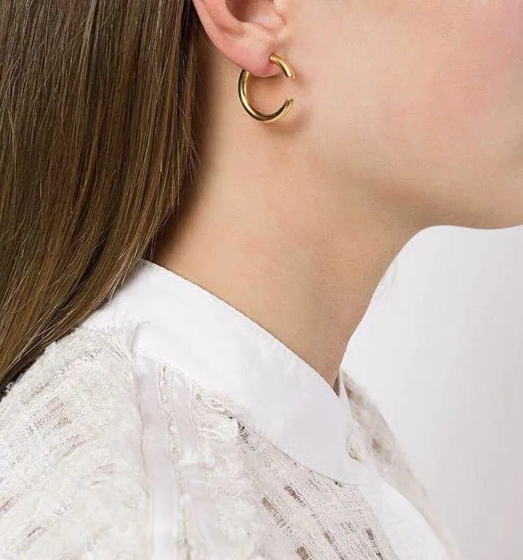 Reversible C-Shaped Gold-plated Brass Earrings in two Sizes