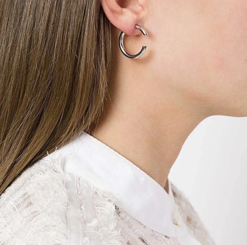 Reversible C-Shaped Gold-plated Brass Earrings in two Sizes