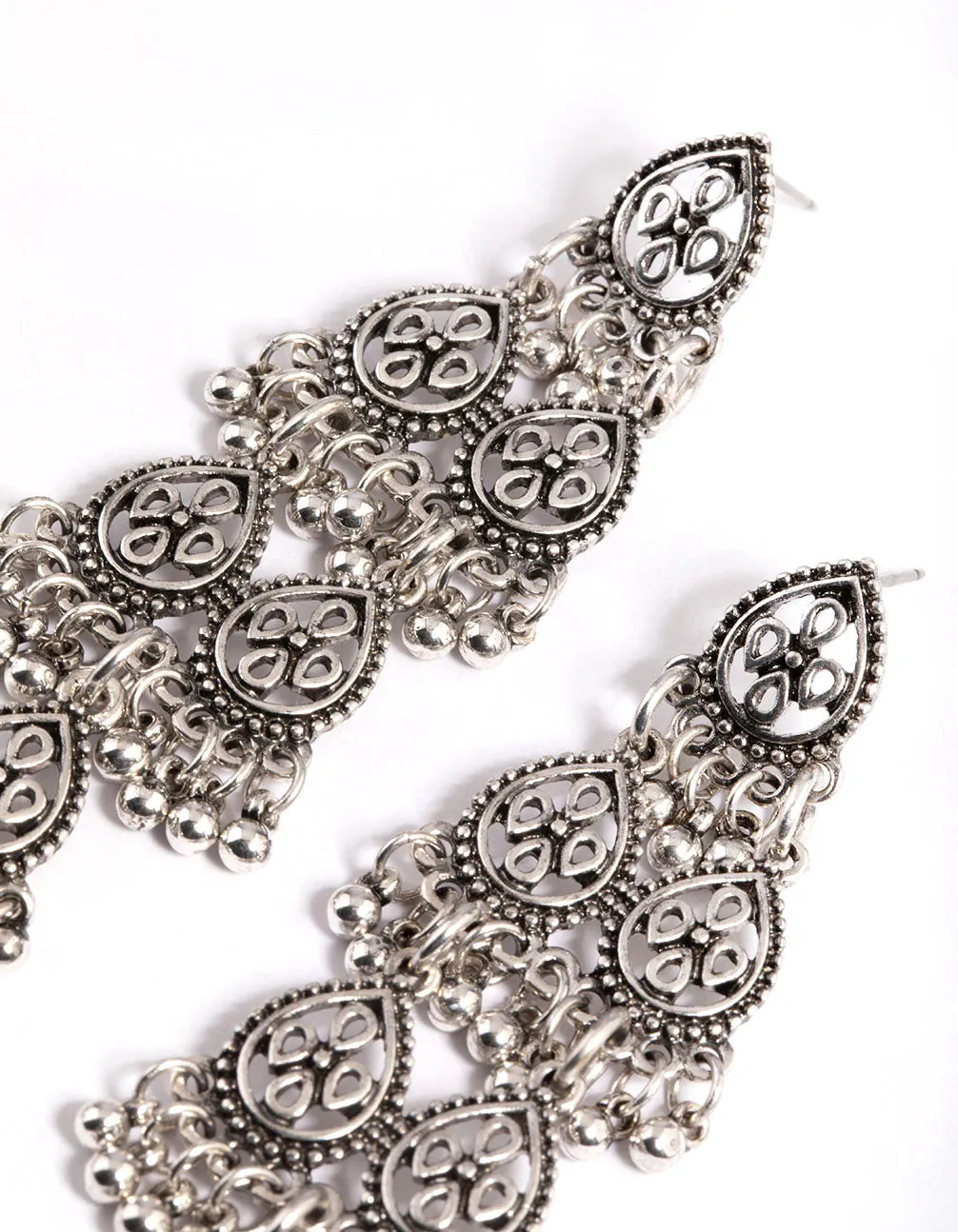 Rhodium Silver Bead Tear Drop Jhumka Earrings