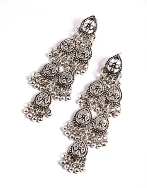 Rhodium Silver Bead Tear Drop Jhumka Earrings