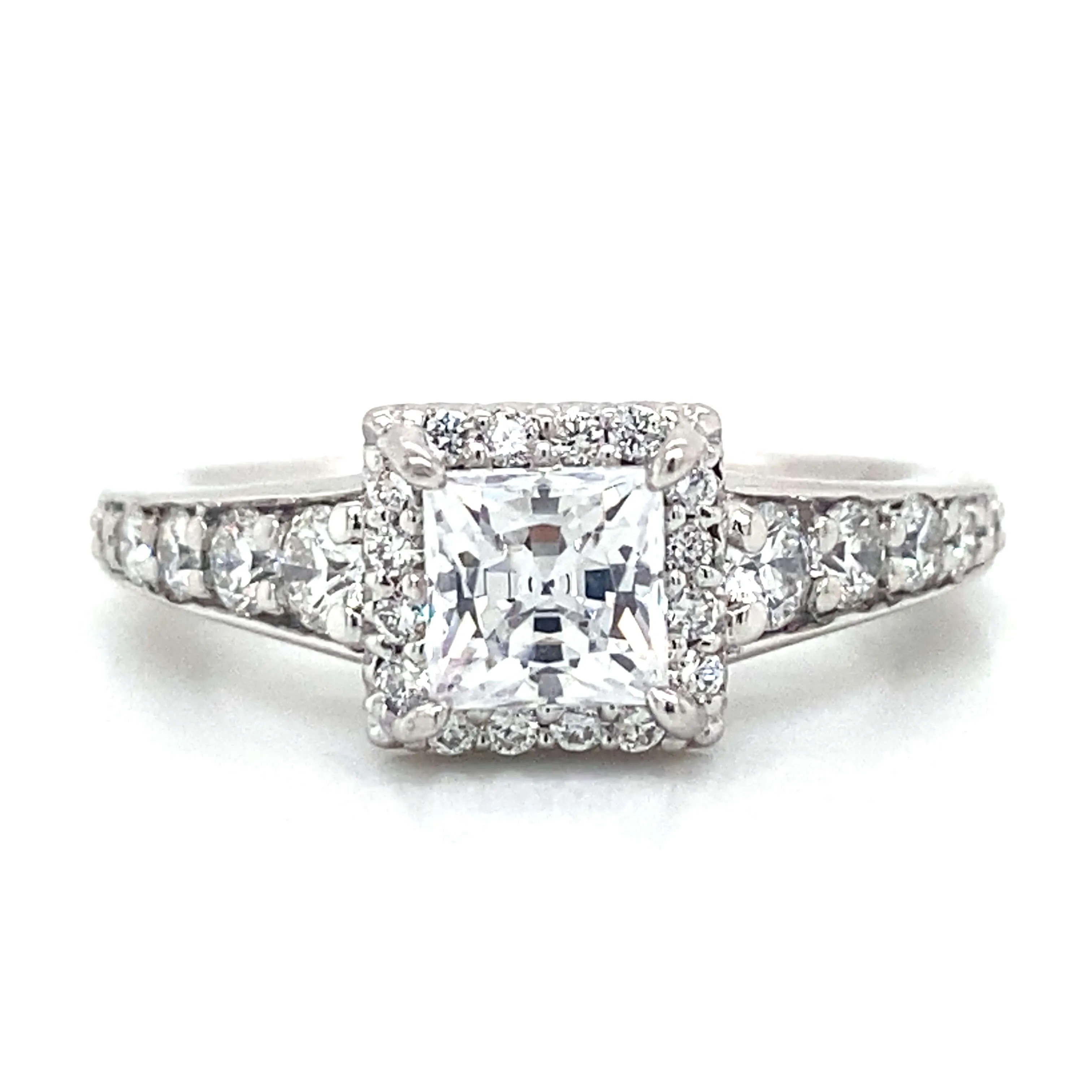 Ritani Square Halo Pave Graduating Engagement Ring in 18K White Gold