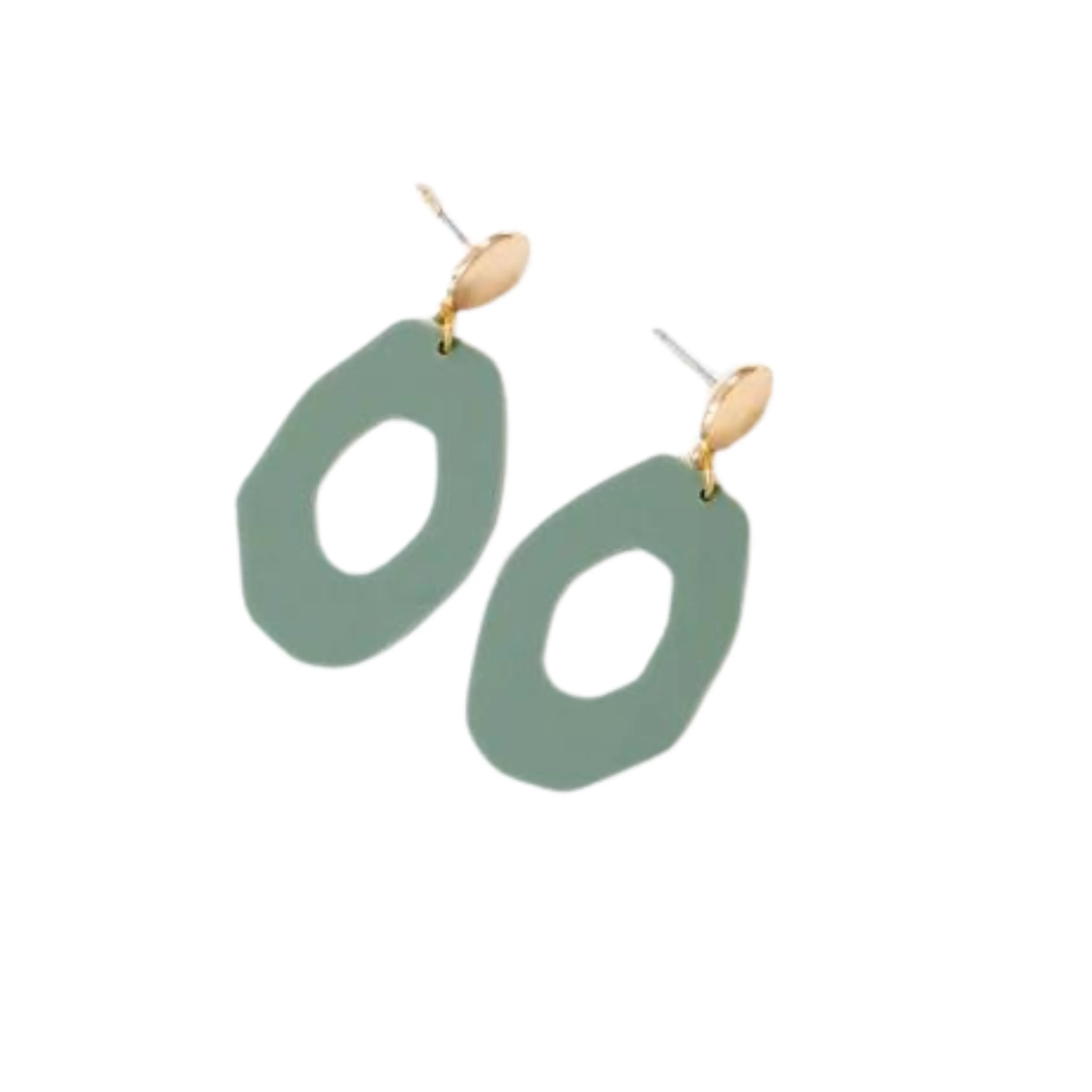 Sage Green Irregular Oval Acrylic Gold Woods Earrings