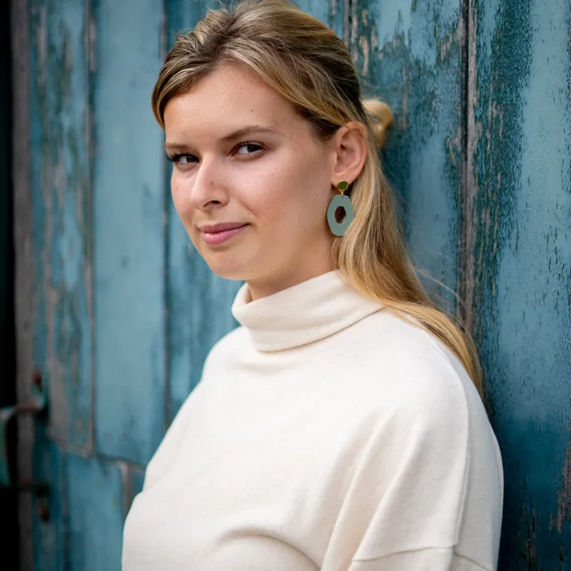 Sage Green Irregular Oval Acrylic Gold Woods Earrings