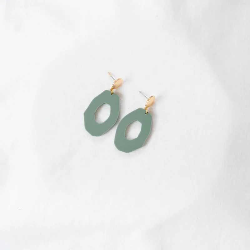 Sage Green Irregular Oval Acrylic Gold Woods Earrings