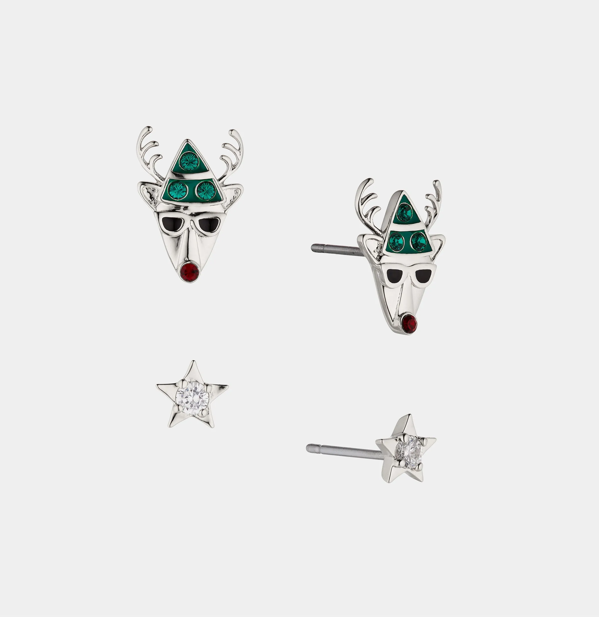 SECRET SANTA RUDOLPH AND STAR CZ SET OF EARRINGS