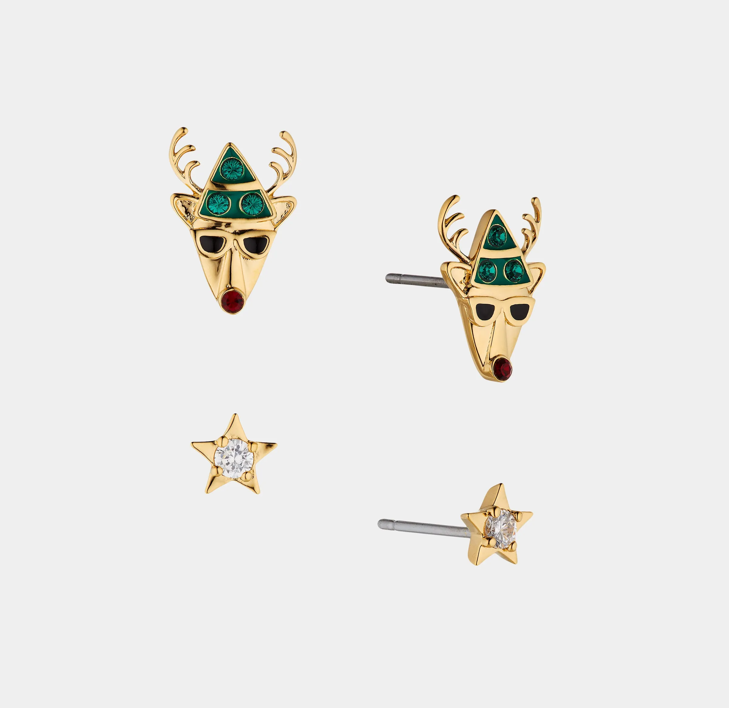 SECRET SANTA RUDOLPH AND STAR CZ SET OF EARRINGS