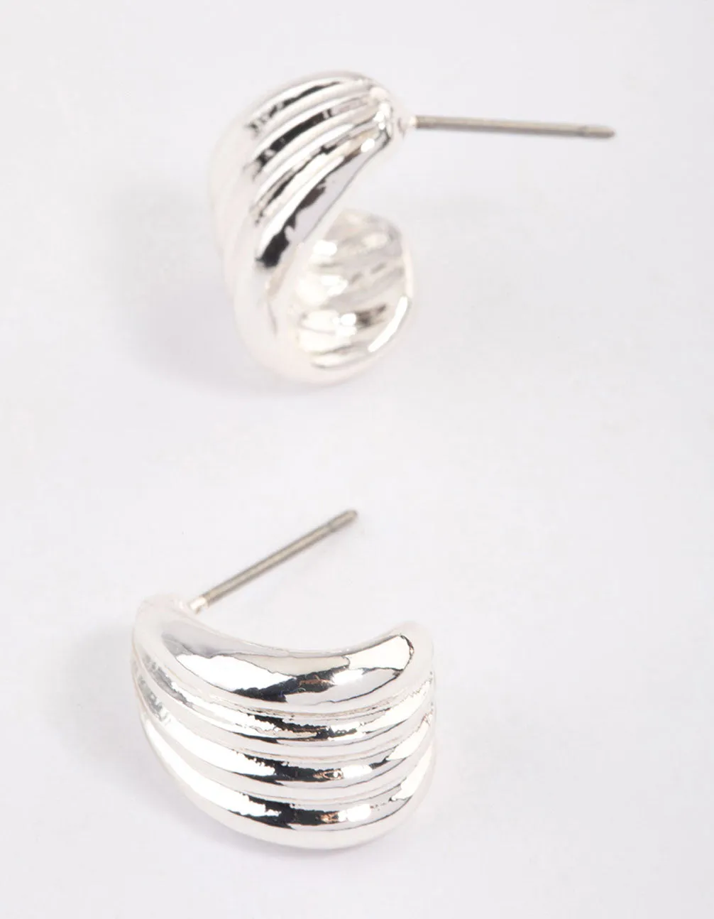 Silver Raked Huggie Earrings & Polishing Set