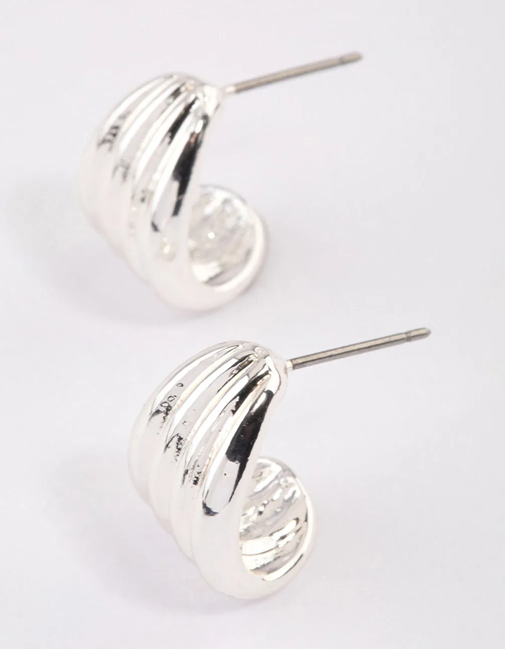 Silver Raked Huggie Earrings & Polishing Set