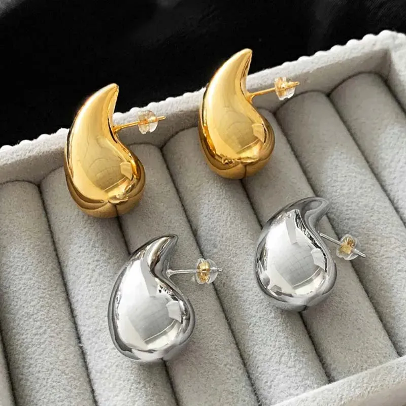 Simple Chunky Water Drop Half Empty Stud Earrings For Woman Punk Metal Gold Color C-Shaped Hook Earrings Jewelry 2023 Trend Gift