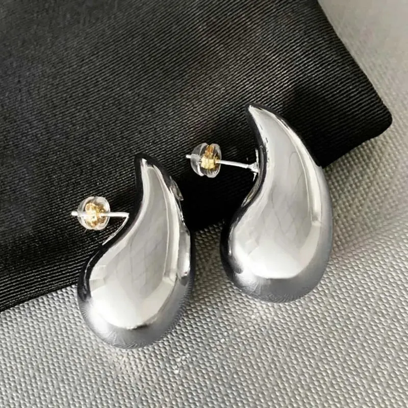 Simple Chunky Water Drop Half Empty Stud Earrings For Woman Punk Metal Gold Color C-Shaped Hook Earrings Jewelry 2023 Trend Gift