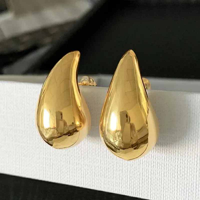 Simple Chunky Water Drop Half Empty Stud Earrings For Woman Punk Metal Gold Color C-Shaped Hook Earrings Jewelry 2023 Trend Gift