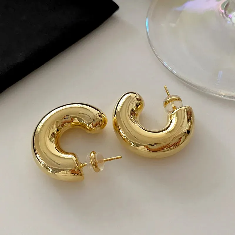 Simple Chunky Water Drop Half Empty Stud Earrings For Woman Punk Metal Gold Color C-Shaped Hook Earrings Jewelry 2023 Trend Gift