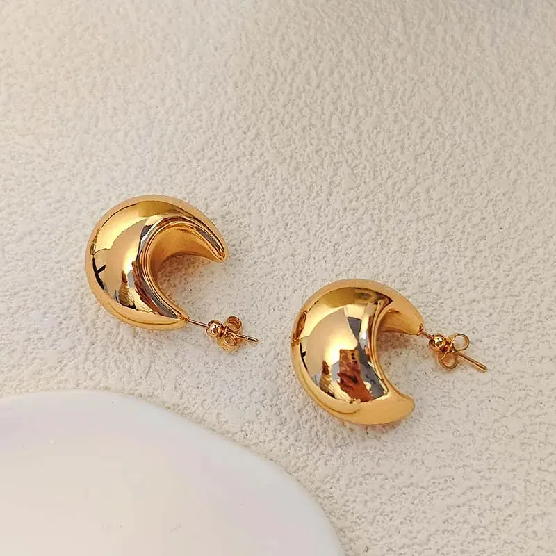 Simple Chunky Water Drop Half Empty Stud Earrings For Woman Punk Metal Gold Color C-Shaped Hook Earrings Jewelry 2023 Trend Gift