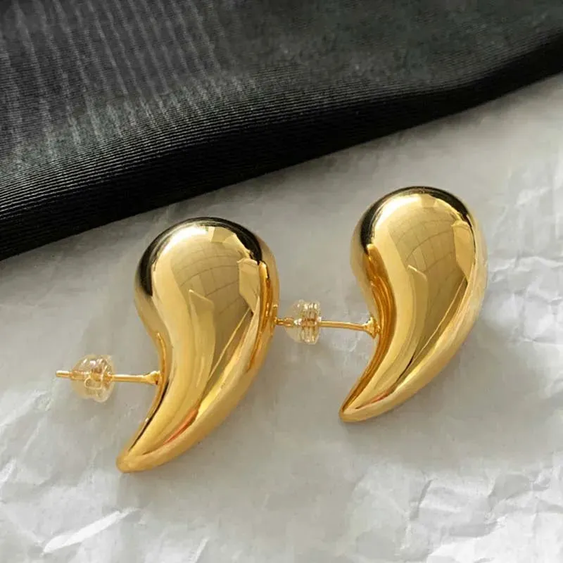 Simple Chunky Water Drop Half Empty Stud Earrings For Woman Punk Metal Gold Color C-Shaped Hook Earrings Jewelry 2023 Trend Gift