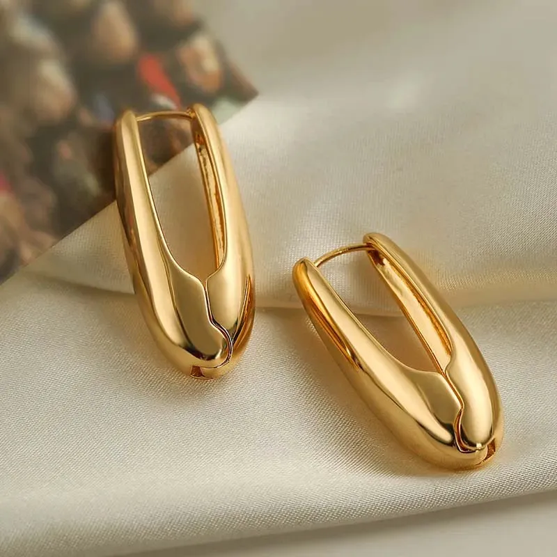 Simple Chunky Water Drop Half Empty Stud Earrings For Woman Punk Metal Gold Color C-Shaped Hook Earrings Jewelry 2023 Trend Gift