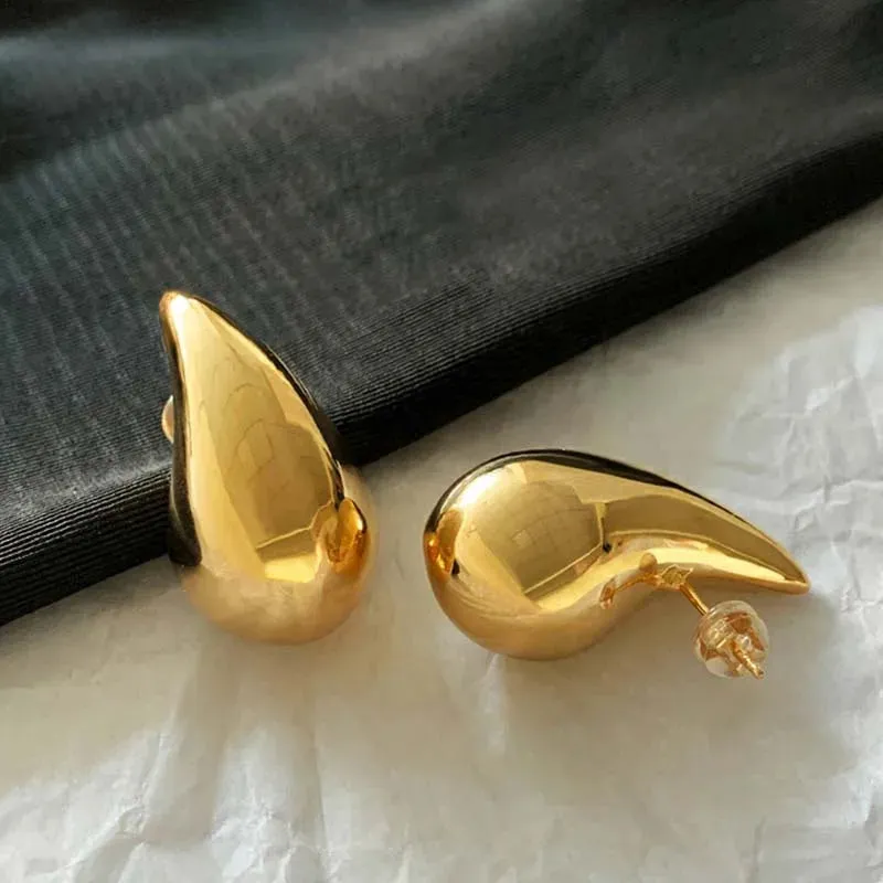 Simple Chunky Water Drop Half Empty Stud Earrings For Woman Punk Metal Gold Color C-Shaped Hook Earrings Jewelry 2023 Trend Gift