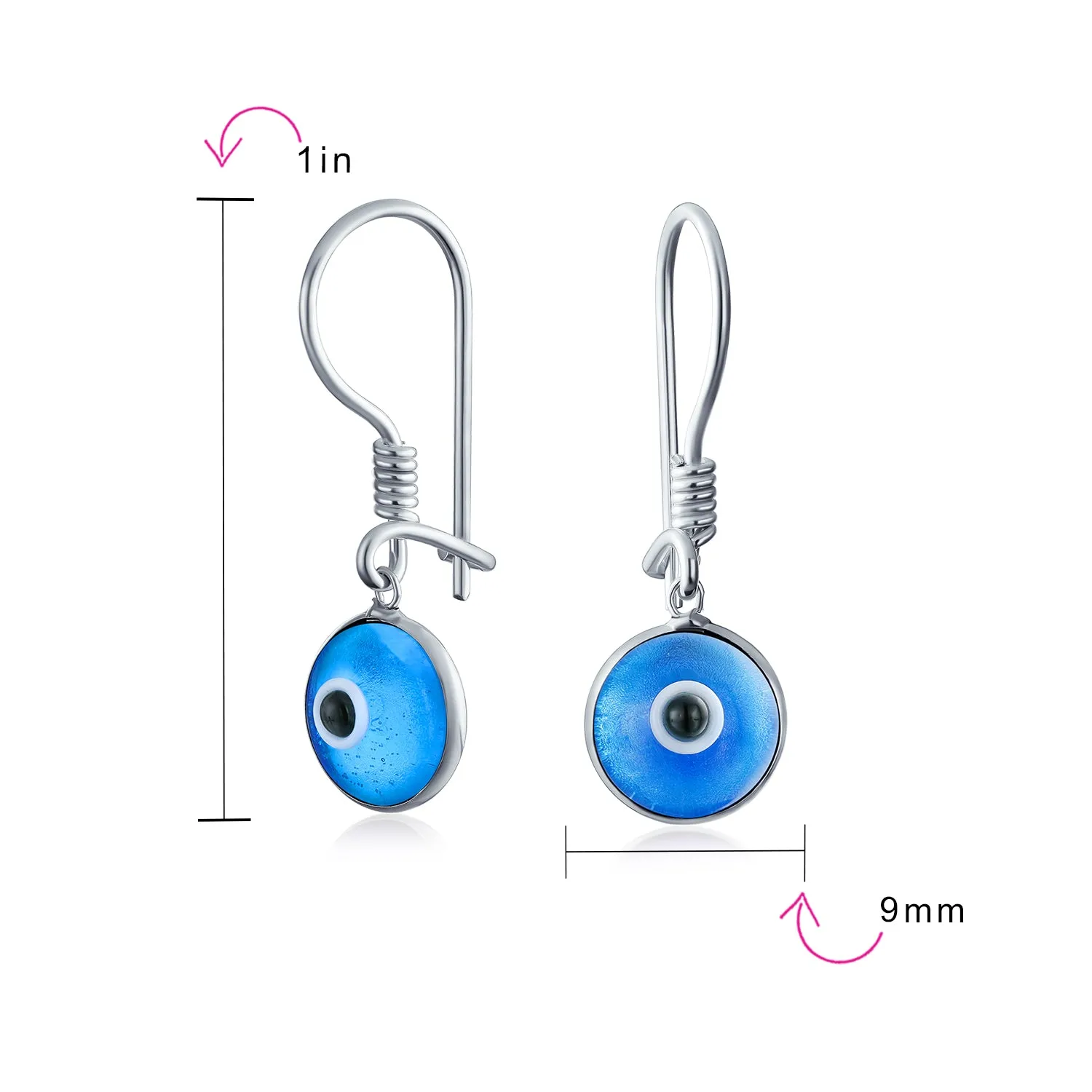 Spiritual Protection Multicolor Nazar Evil Eye Dangle Earrings Sterling Silver Hooks