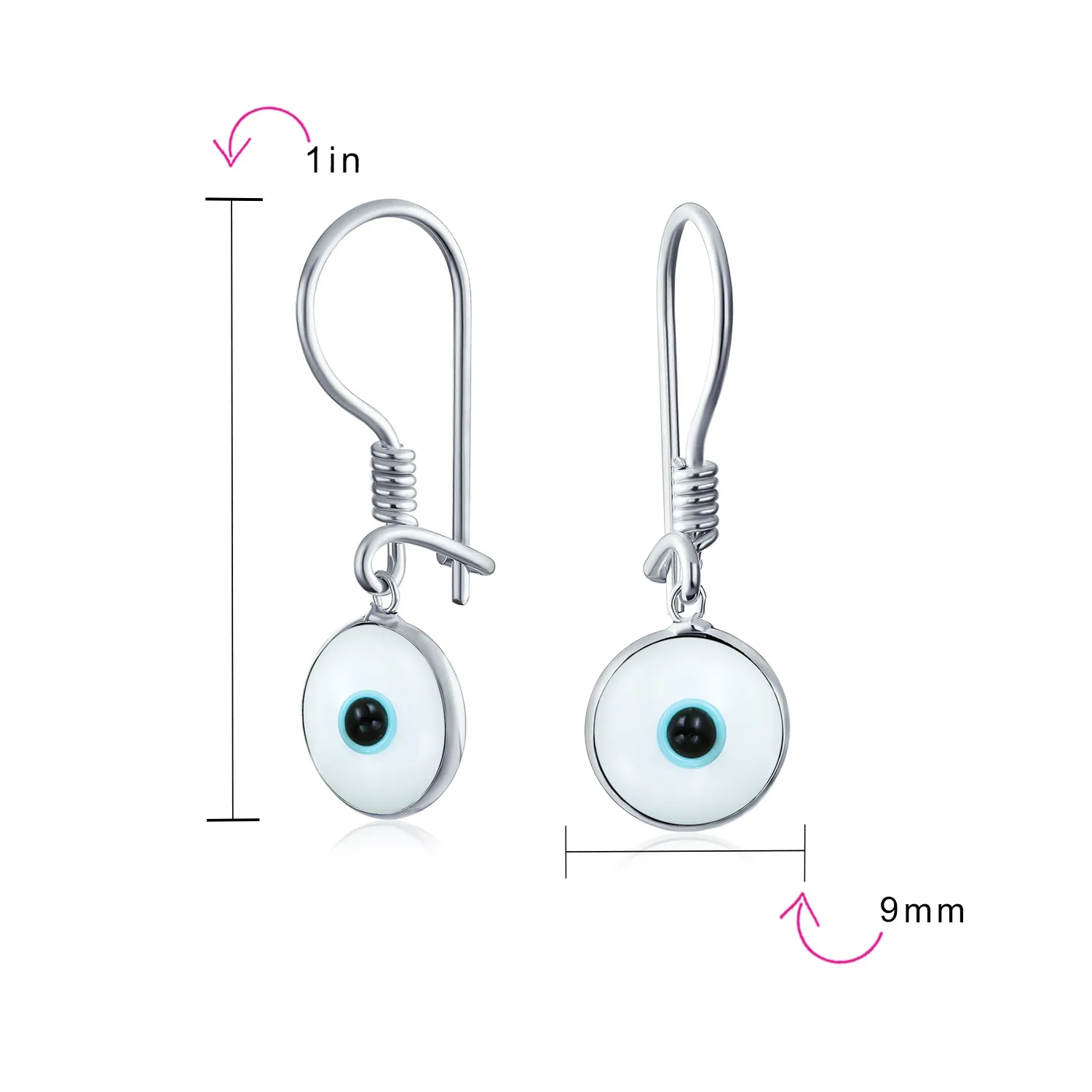 Spiritual Protection Multicolor Nazar Evil Eye Dangle Earrings Sterling Silver Hooks