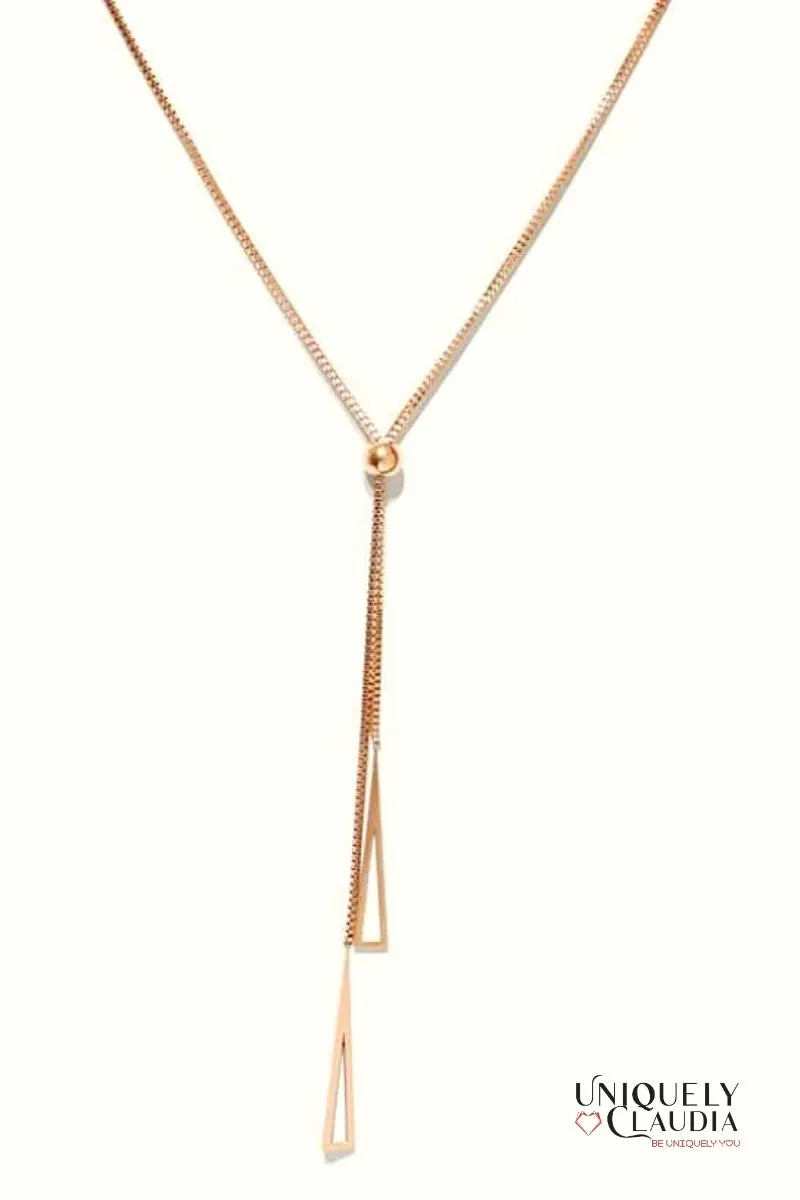 Stainless Steel Pyramids Lariat Goldtone Necklace