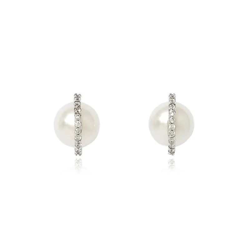 Stella cultured freshwater pearl stud earrings with pave arc