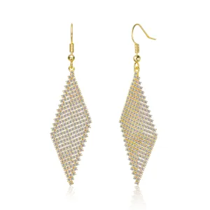 Sterling Silver 14k Gold Plated with Cubic Zirconia Mesh Dangle Earrings