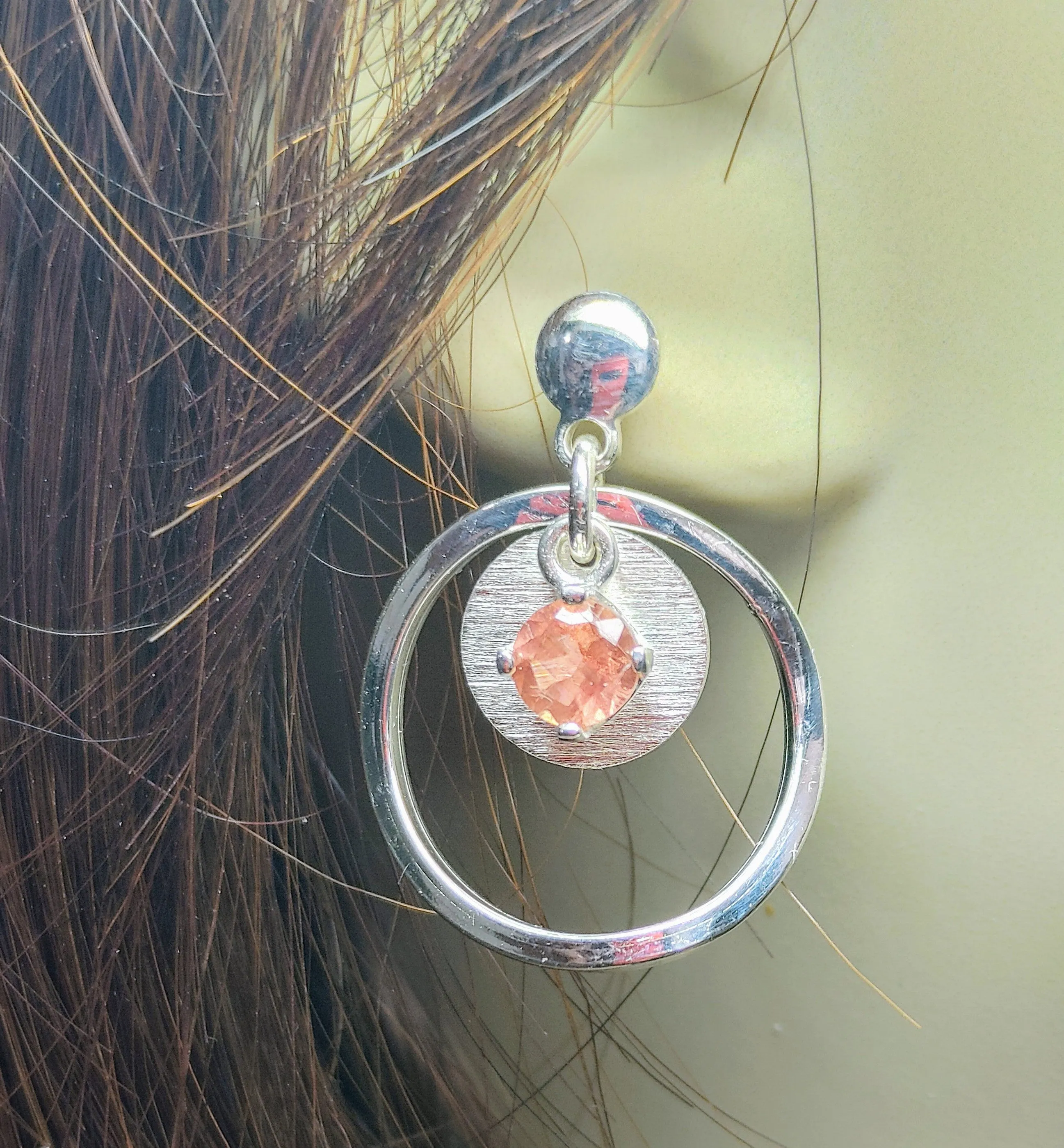 Sterling Silver and Oregon Sunstone "Sunstar" Earrings with post.