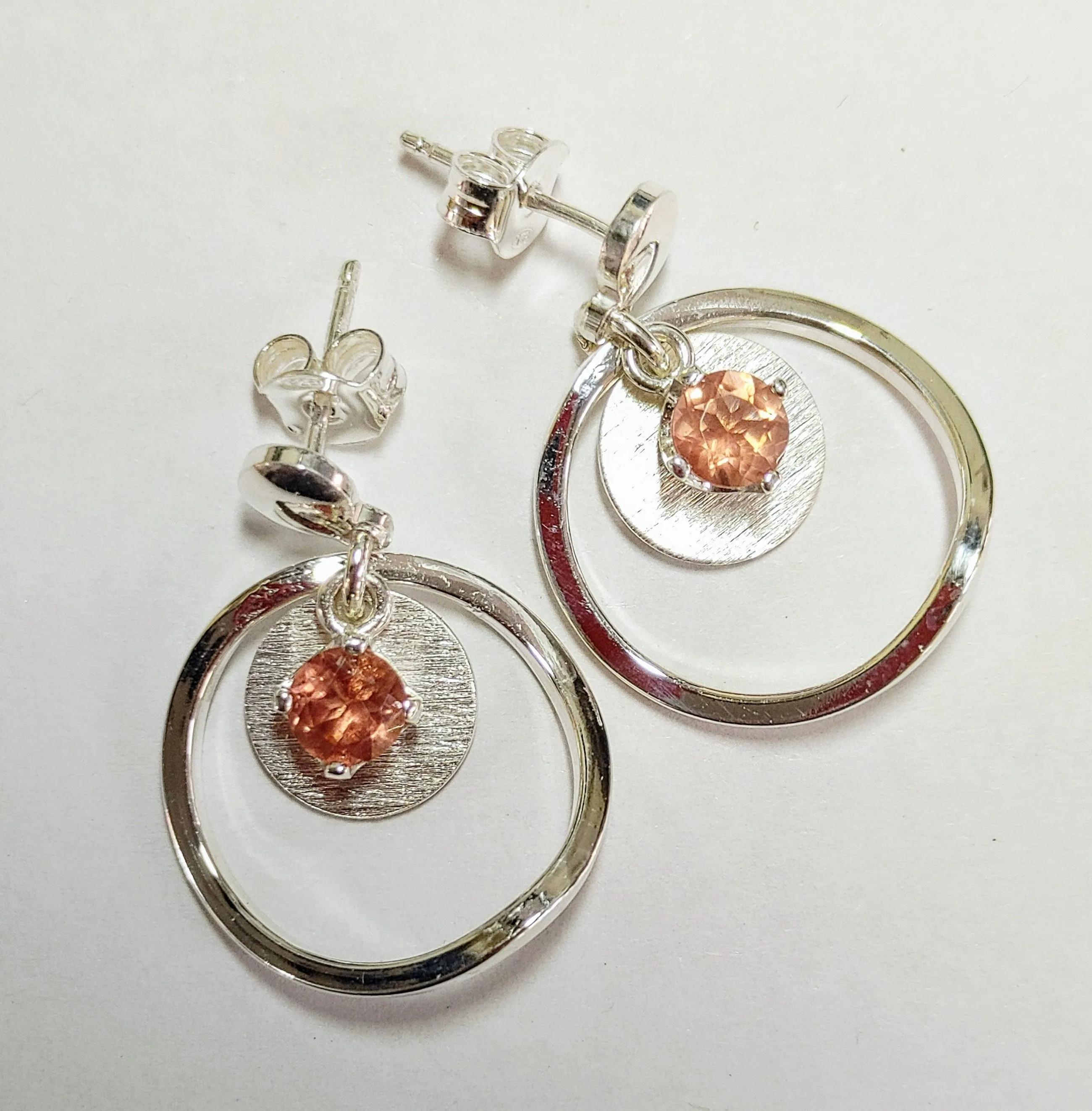 Sterling Silver and Oregon Sunstone "Sunstar" Earrings with post.