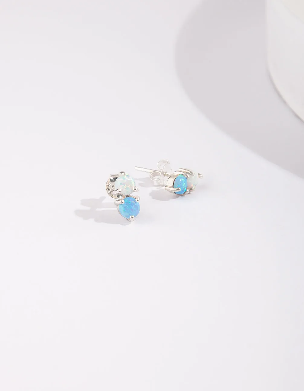 Sterling Silver Double Synthetic Opal Stud Earrings