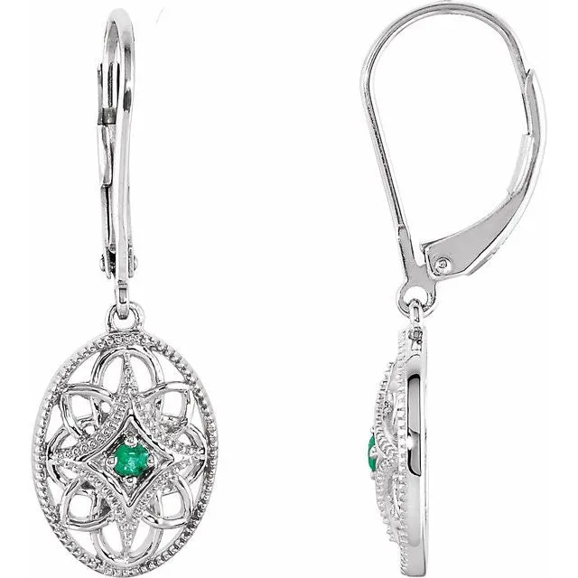 Sterling Silver Genuine Gemstone Filigree Lever Back Earrings