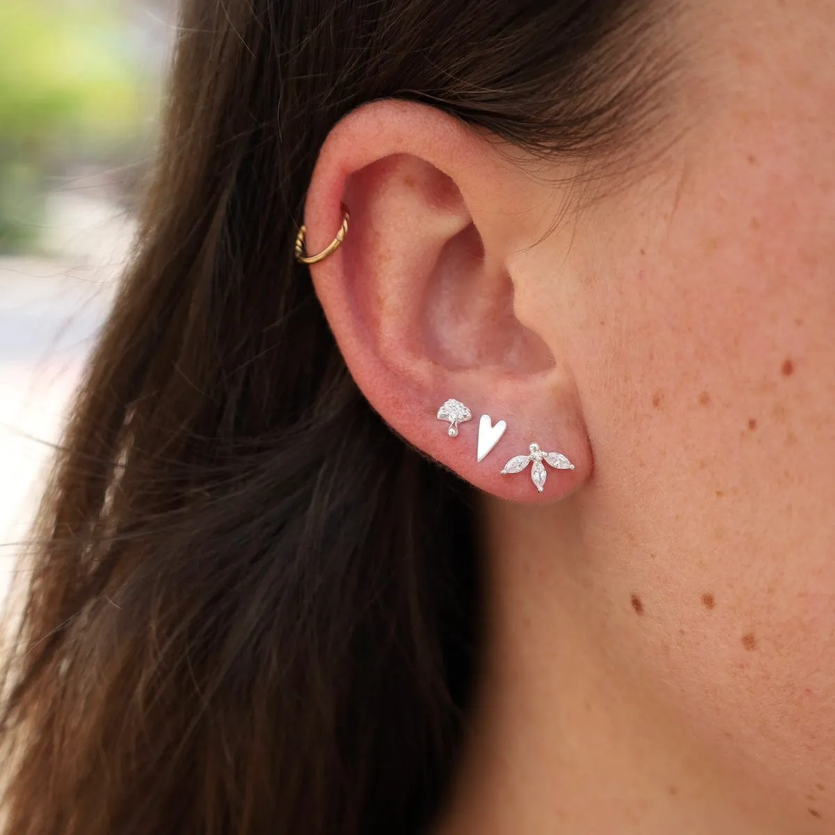 Sterling Silver Three CZ Petals Studs