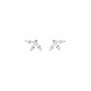 Sterling Silver Three CZ Petals Studs