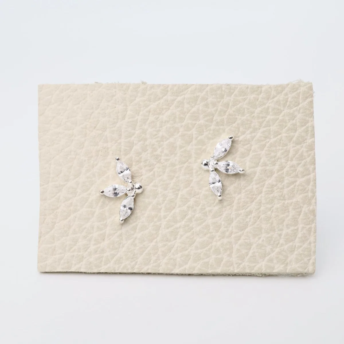 Sterling Silver Three CZ Petals Studs