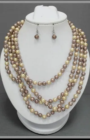 Tan - Brown  Pearl Beaded 72" Layering Necklace