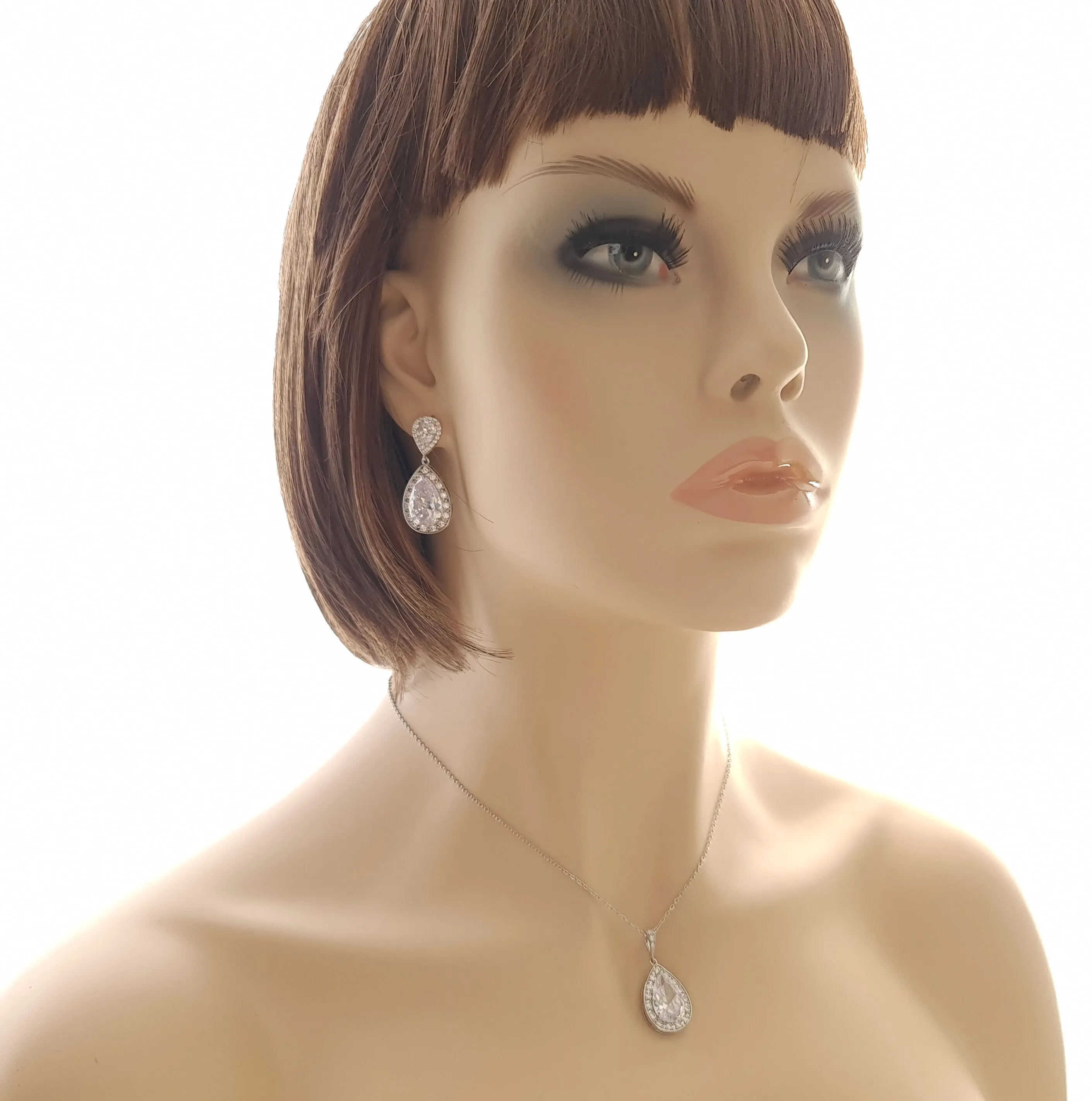 Teardrop Necklace and Earrings Wedding Jewelry Set- Evelyn