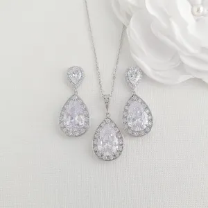 Teardrop Necklace and Earrings Wedding Jewelry Set- Evelyn