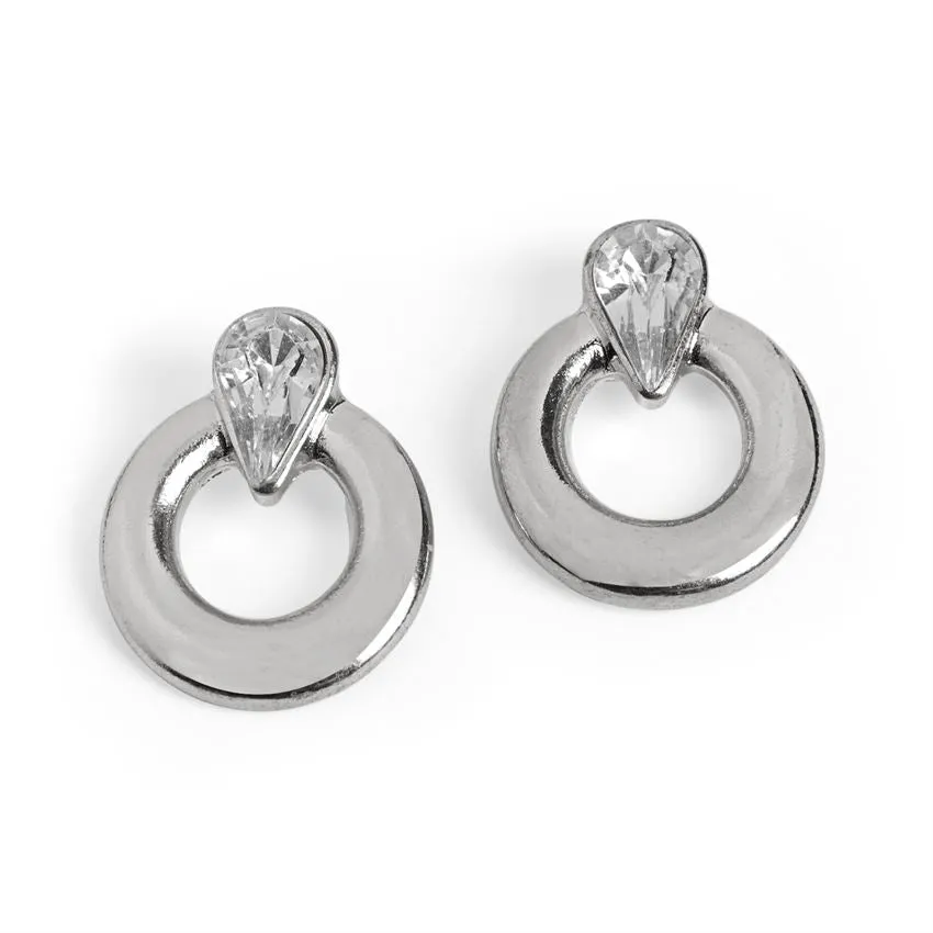 Teardrop Stone Ring Stud Earrings - Clear/Silver