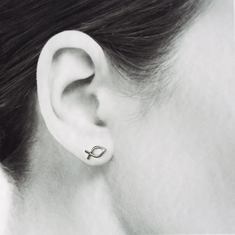 Tiny Fish Stud Earrings, Ichthus Symbol