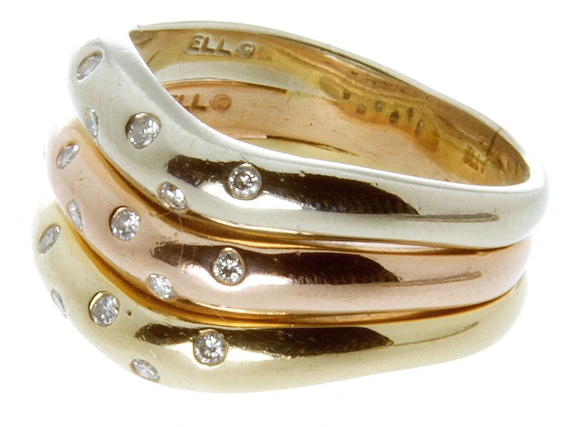 Tri-Color Gold Diamond Stacked Band