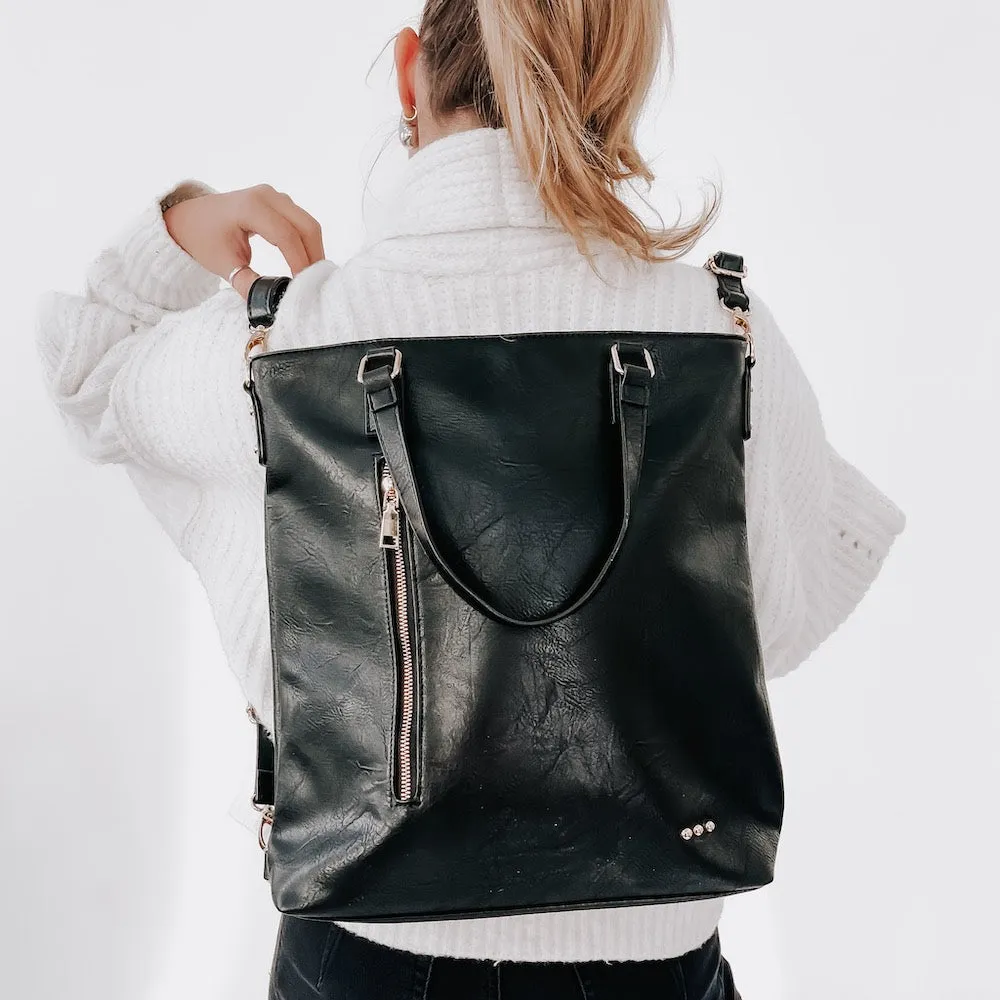 Upper East Side Vegan Leather Backpack & Crossbody Tote Bag