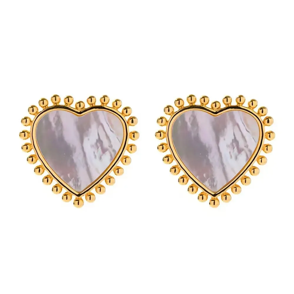 VAIGE Charming Shell Heart Stud Earrings in Pink and Gold