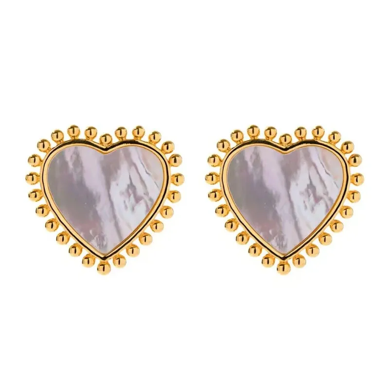 VAIGE Charming Shell Heart Stud Earrings in Pink and Gold