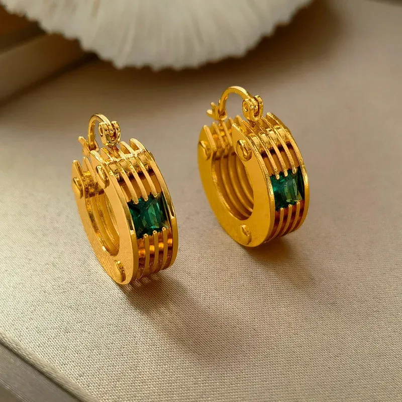 VAIGE Dazzling Emerald Green Metal Hoop Earrings