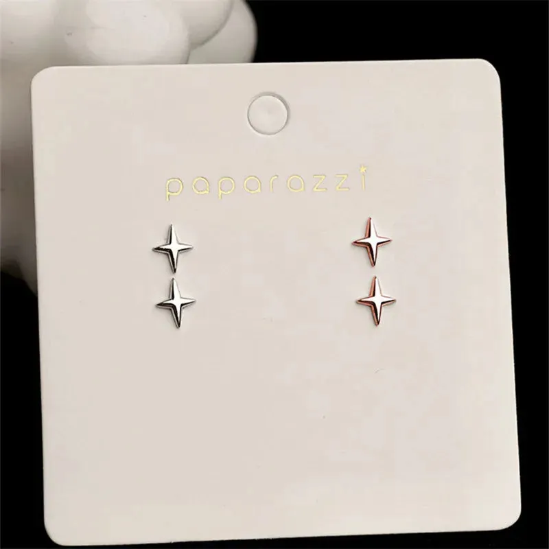 VAIGE S925 Sterling Silver Classic Four-Pointed Star Stud Earrings with Plating Treatment, 0.7*0.6cm Size