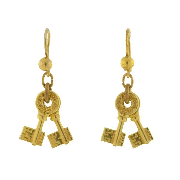 Victorian 10kt Petite Antique Double Key Earrings