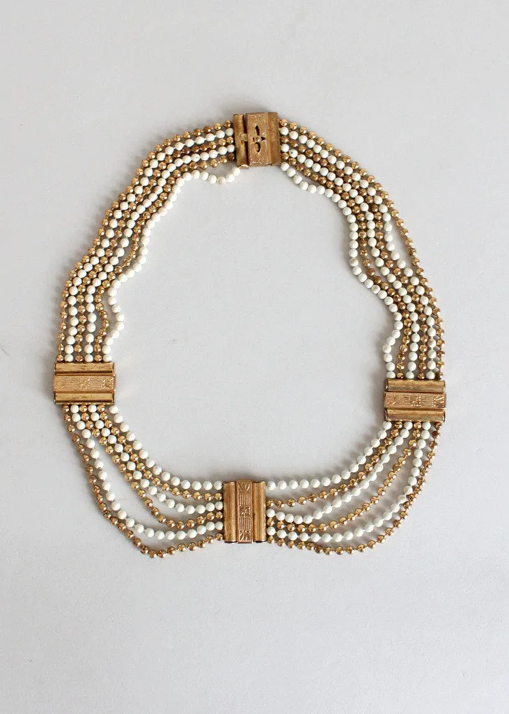 Vintage 1940s Brass Bead Scalloped Bib Necklace