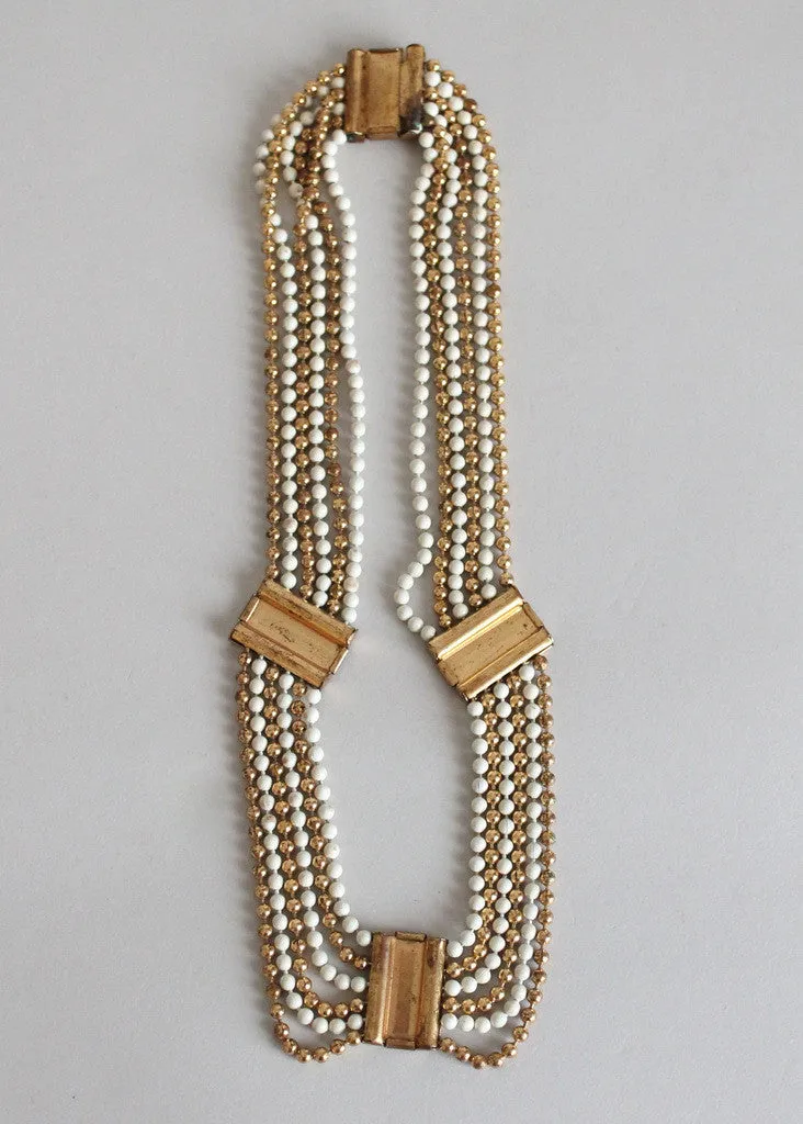 Vintage 1940s Brass Bead Scalloped Bib Necklace