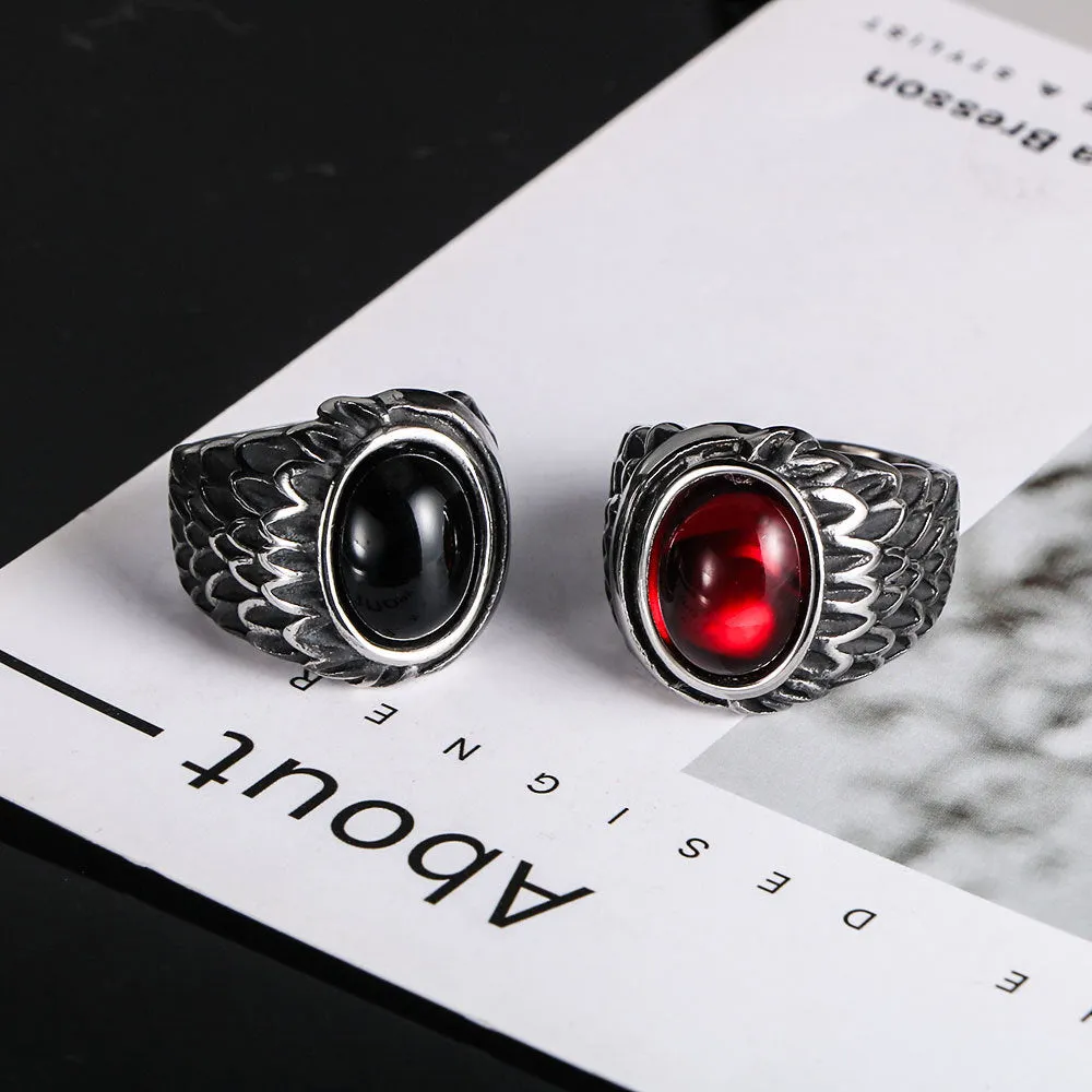 Vintage Angel's Wings Couples Ring for Men - Black and Red Agate Titanium Steel Accessories