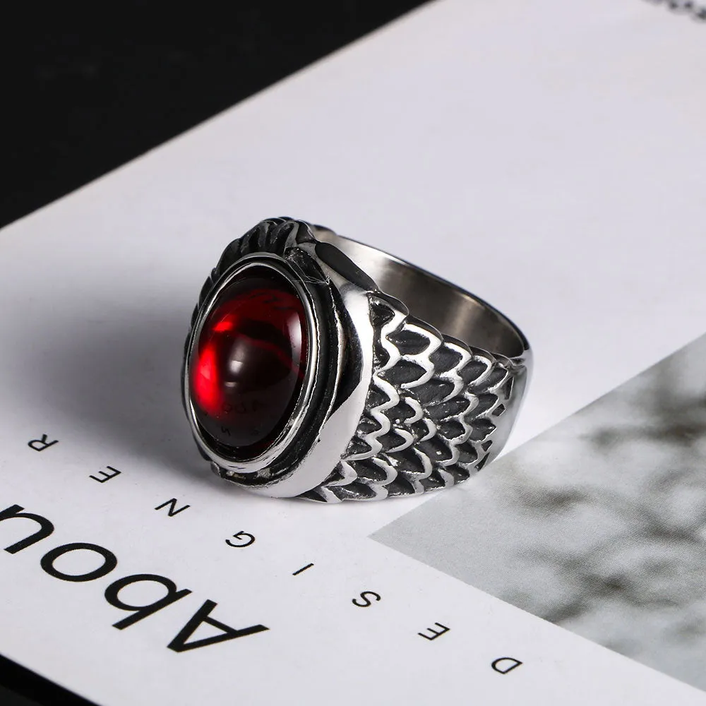 Vintage Angel's Wings Couples Ring for Men - Black and Red Agate Titanium Steel Accessories