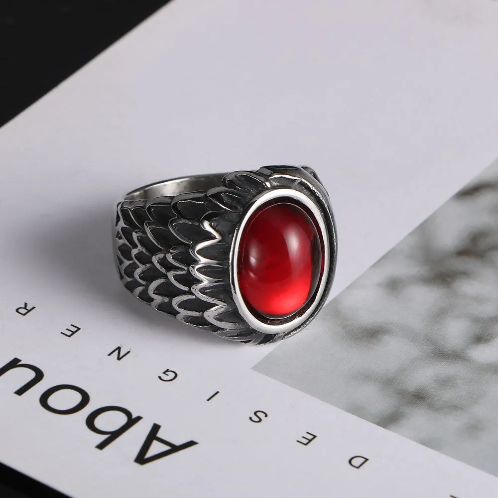 Vintage Angel's Wings Couples Ring for Men - Black and Red Agate Titanium Steel Accessories