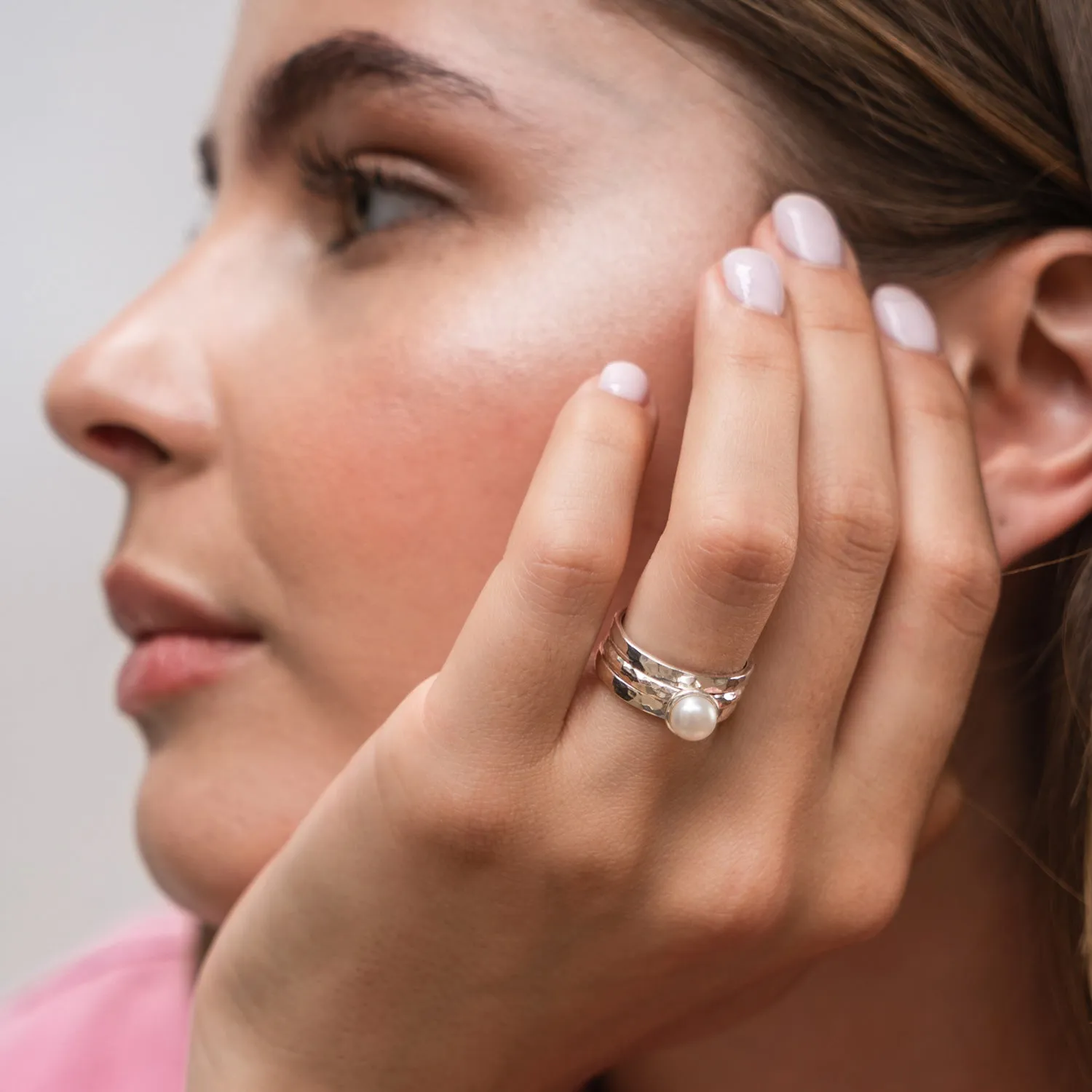 Wondrous Pearl Twinkle Stacking Rings